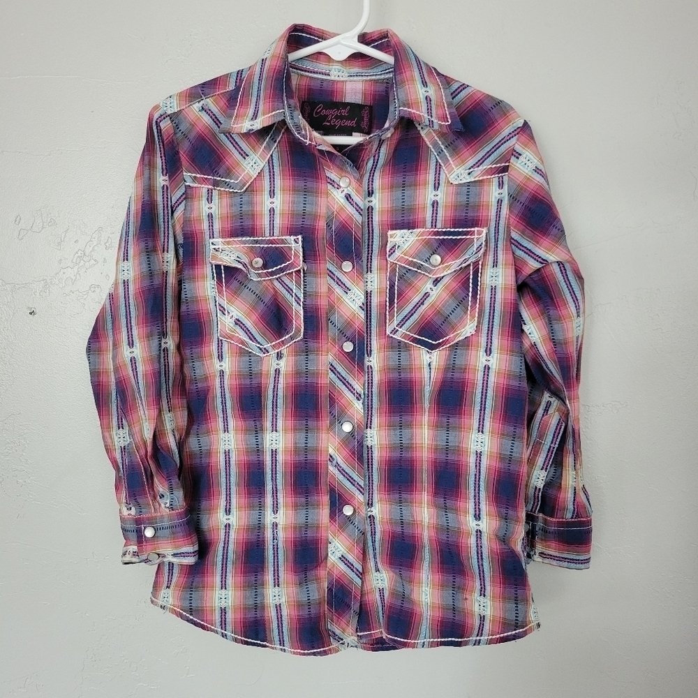 Cowgirl Legend Little Girls Small Long Sleeve Western Button Up Shirt Plaid Pink